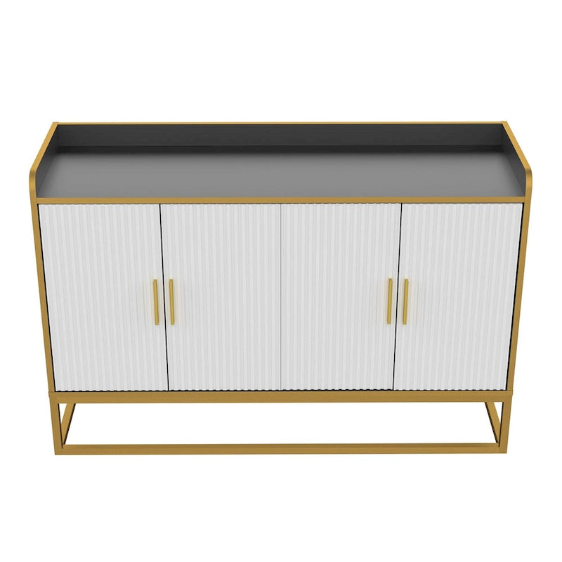 Modern Buffet Storage Cabinet Cupboard Gloss with Metal Legs for living room Kitchen (BLACK)