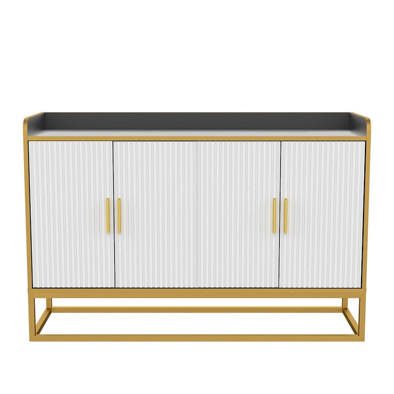 Modern Buffet Storage Cabinet Cupboard Gloss with Metal Legs for living room Kitchen (BLACK)