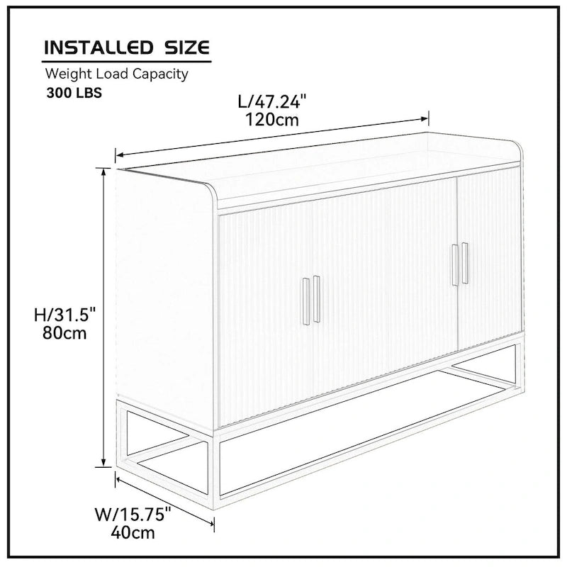Modern Buffet Storage Cabinet Cupboard Gloss with Metal Legs for living room Kitchen (BLACK)