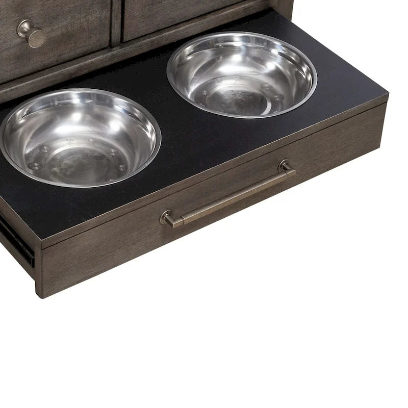 Modern Farmhouse Pet Feeder with Storage, Pull Out Drawers - 2 Finish Options