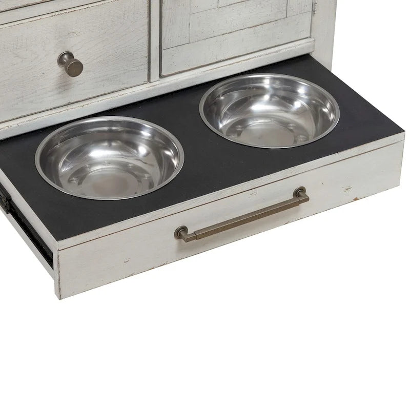Modern Farmhouse Pet Feeder with Storage, Pull Out Drawers - 2 Finish Options