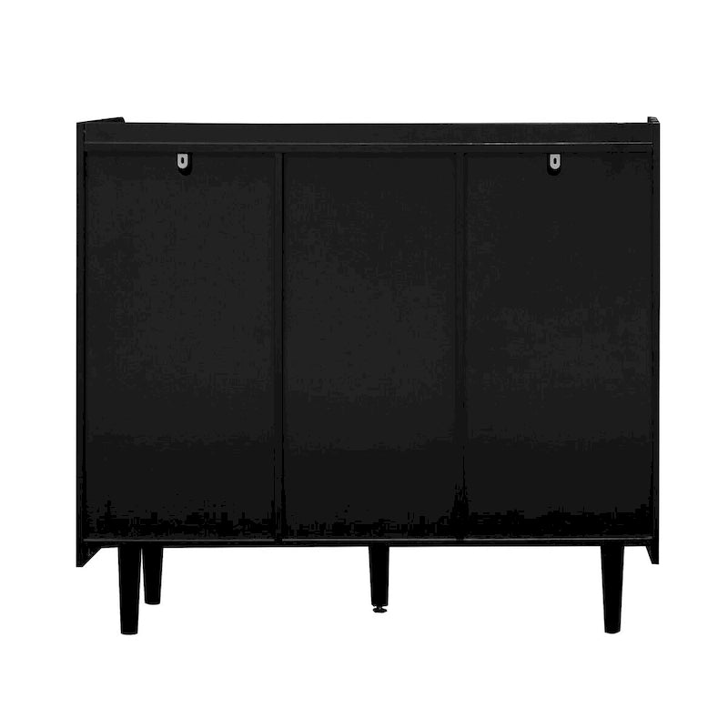 Sideboard Buffet Cabinet,Black Storage Cabinet with Red Doors,2 Drawers with unique panel styling and 2 Open Storage Compartment