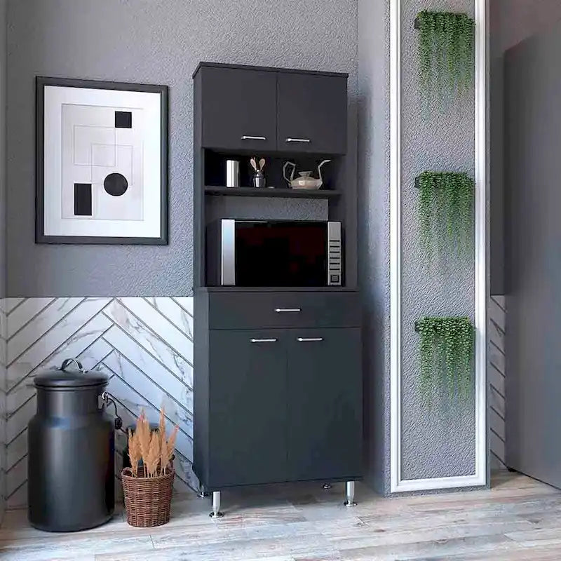 Pantry Piacenza,Two Double Door Cabinet, Black Wengue Finish,High quality and durable