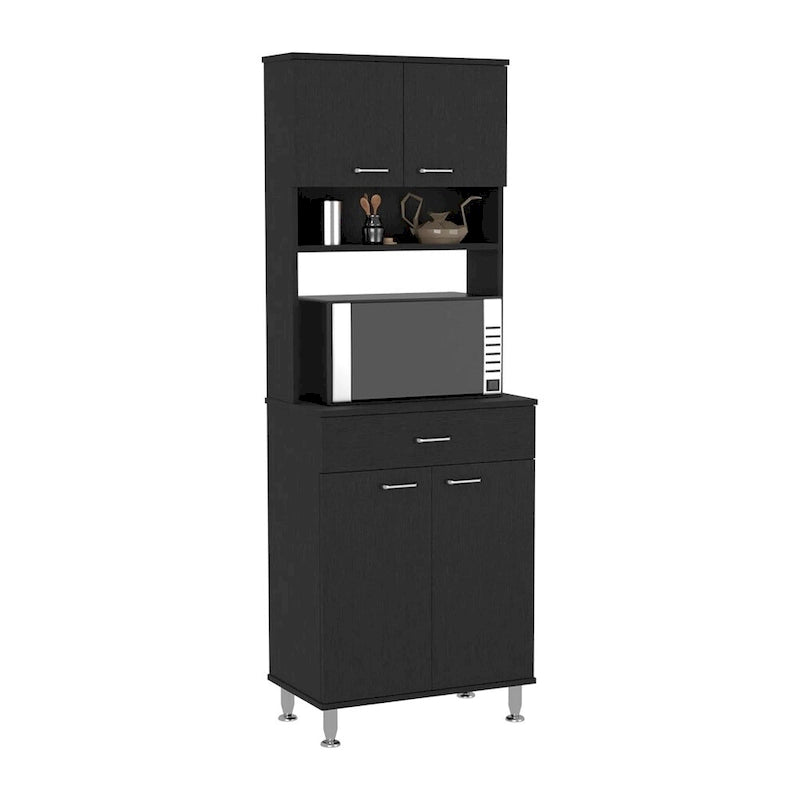 Pantry Piacenza,Two Double Door Cabinet, Black Wengue Finish,High quality and durable