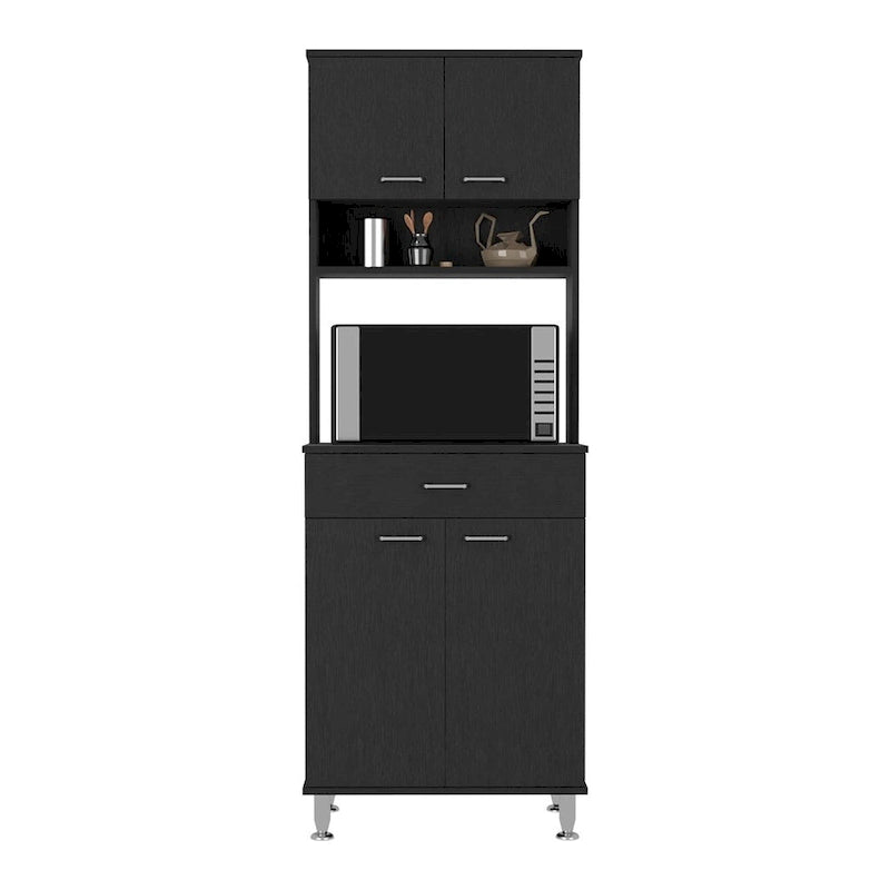 Pantry Piacenza,Two Double Door Cabinet, Black Wengue Finish,High quality and durable
