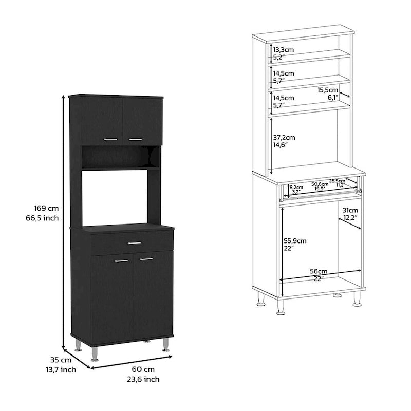 Pantry Piacenza,Two Double Door Cabinet, Black Wengue Finish,High quality and durable