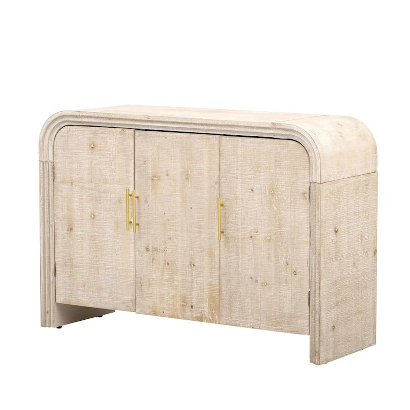 Retro Minimalist Curved Sideboard with Gold Handles and Adjustable Dividers for Living Room or Dining Room