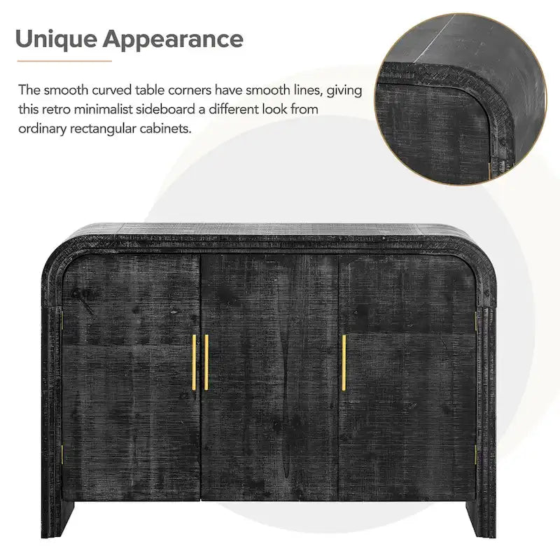 Retro Minimalist Curved Sideboard with Gold Handles and Adjustable Dividers for Living Room or Dining Room