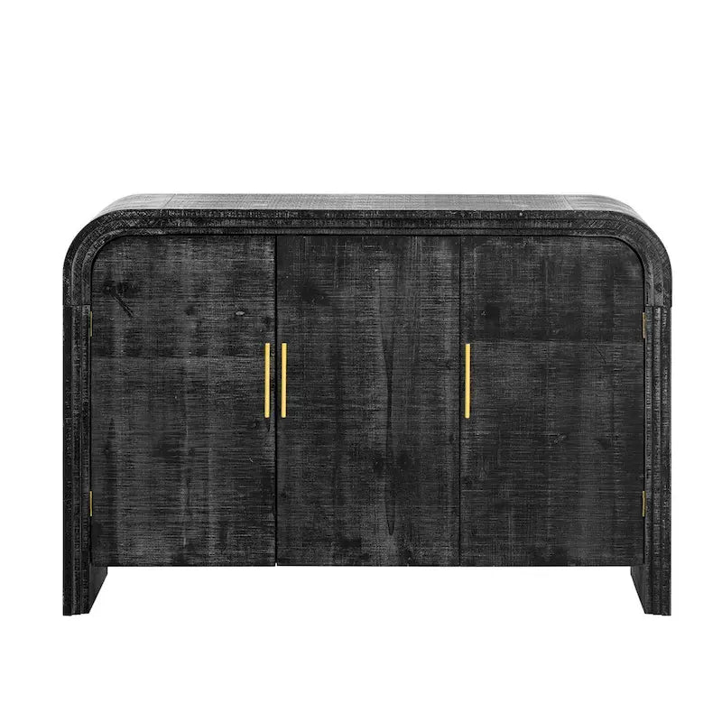 Retro Minimalist Curved Sideboard with Gold Handles and Adjustable Dividers for Living Room or Dining Room