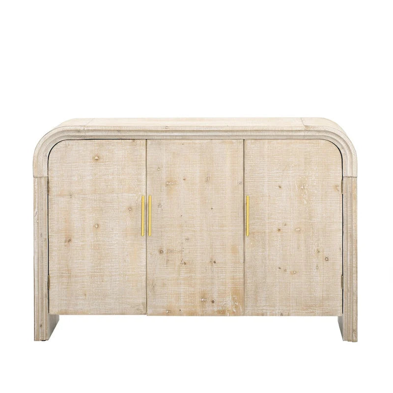 Retro Minimalist Curved Sideboard with Gold Handles and Adjustable Dividers for Living Room or Dining Room