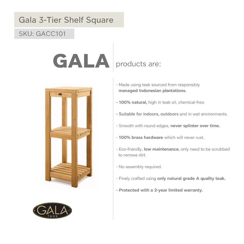 Teak 3-Tier Shelf Square