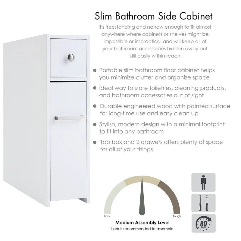 Home Slim Bathroom Storage Cabinet - 19.69D x 6.45W x 22.83H