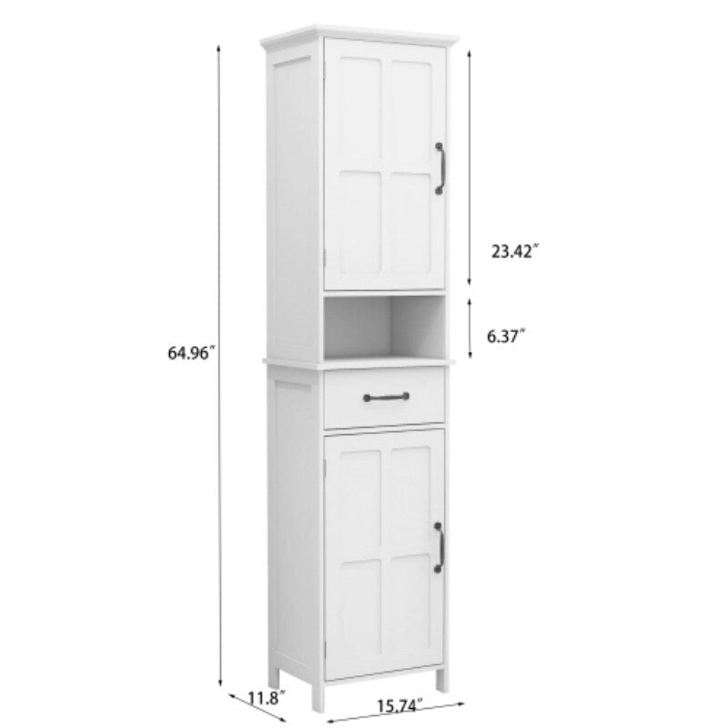 Tall Bathroom Storage Cabinet, Double Door Narrow Height Slim Floor Standing Cabinet
