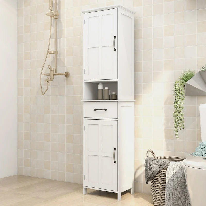 Tall Bathroom Storage Cabinet, Double Door Narrow Height Slim Floor Standing Cabinet