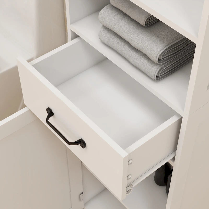 Tall Bathroom Storage Cabinet, Double Door Narrow Height Slim Floor Standing Cabinet