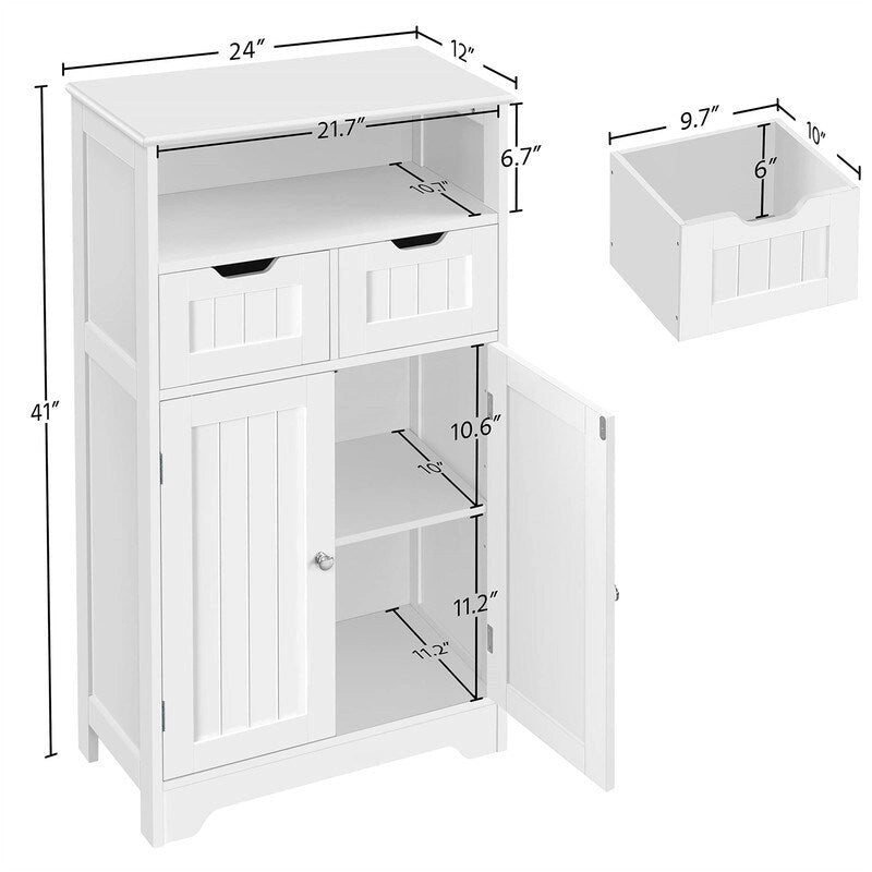 Bathroom Storage Cabinet with 2 Drawers - 12D x 24W x 41H