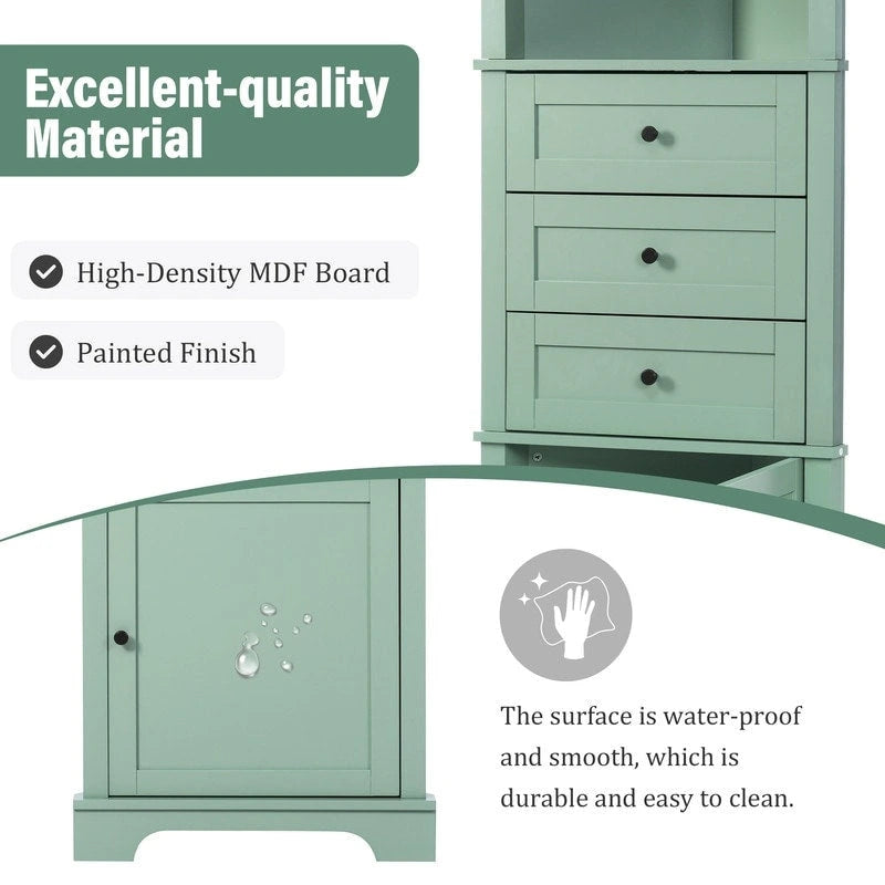 Triangle Tall Bathroom Cabinet with 3 Drawers and Adjustable Shelves