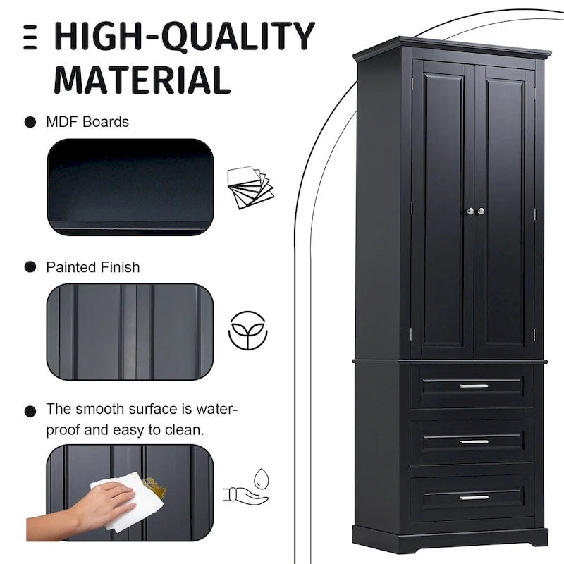 Tall Storage Cabinet with Three Drawers for Bathroom