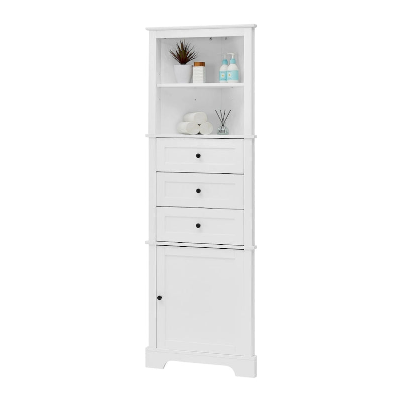 Triangle Tall Cabinet with 3 Drawers and Adjustable Shelves, MDF Board with Painted Finish