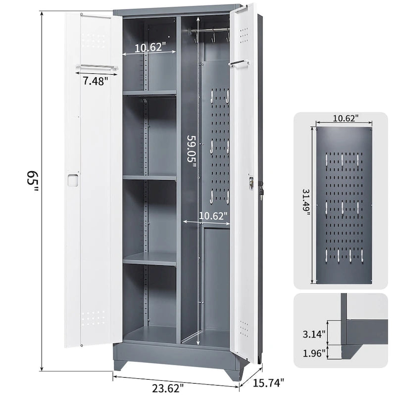 Metal Storage Cabinets,Tool Cabinet with Locking Door,Tall Broom Tool Organizer and Storage,Large Storage Cabinet for Kitchen