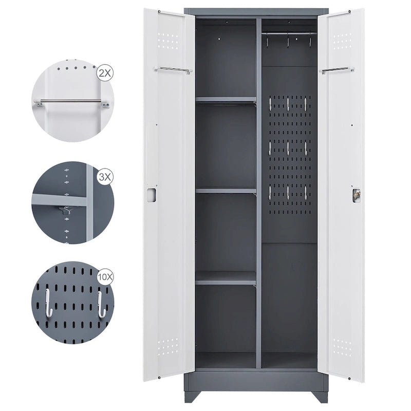 Metal Storage Cabinets,Tool Cabinet with Locking Door,Tall Broom Tool Organizer and Storage,Large Storage Cabinet for Kitchen