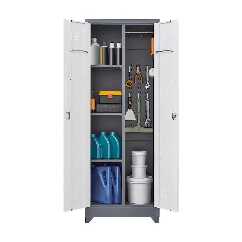 Metal Storage Cabinets,Tool Cabinet with Locking Door,Tall Broom Tool Organizer and Storage,Large Storage Cabinet for Kitchen