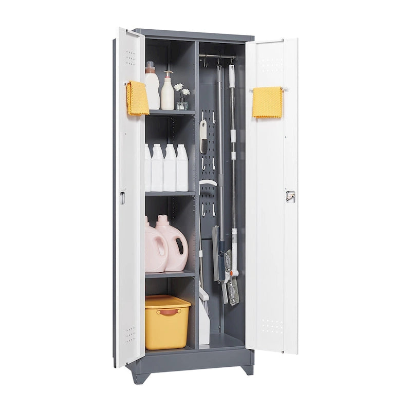 Metal Storage Cabinets,Tool Cabinet with Locking Door,Tall Broom Tool Organizer and Storage,Large Storage Cabinet for Kitchen