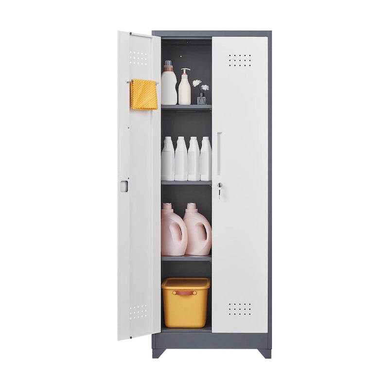 Metal Storage Cabinets,Tool Cabinet with Locking Door,Tall Broom Tool Organizer and Storage,Large Storage Cabinet for Kitchen