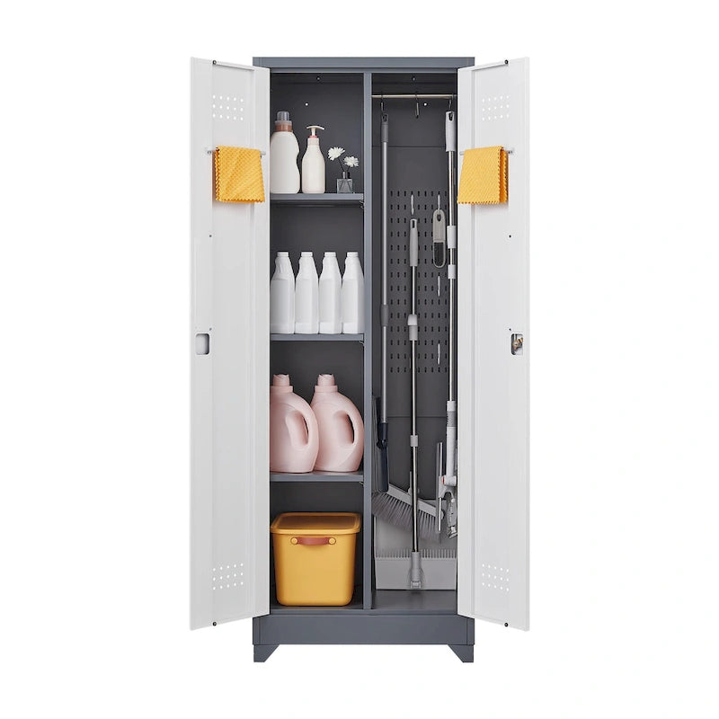 Metal Storage Cabinets,Tool Cabinet with Locking Door,Tall Broom Tool Organizer and Storage,Large Storage Cabinet for Kitchen