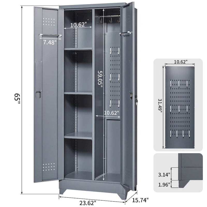 Metal Storage Cabinets,Tool Cabinet with Locking Door,Tall Broom Tool Organizer and Storage,Large Storage Cabinet for Kitchen