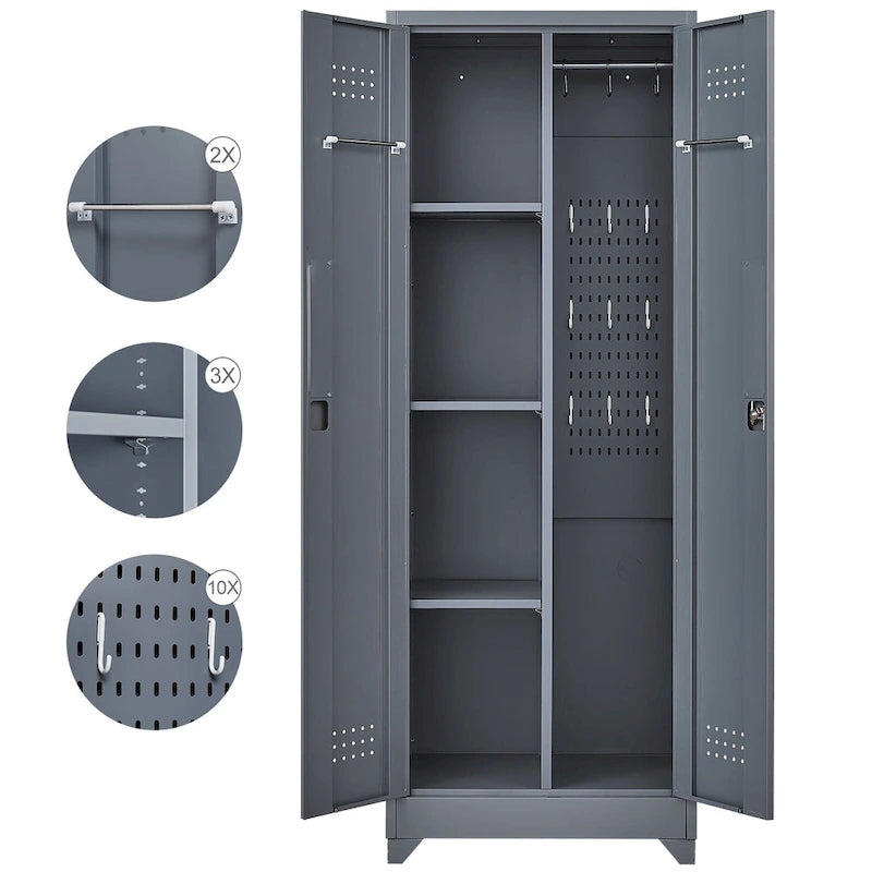 Metal Storage Cabinets,Tool Cabinet with Locking Door,Tall Broom Tool Organizer and Storage,Large Storage Cabinet for Kitchen