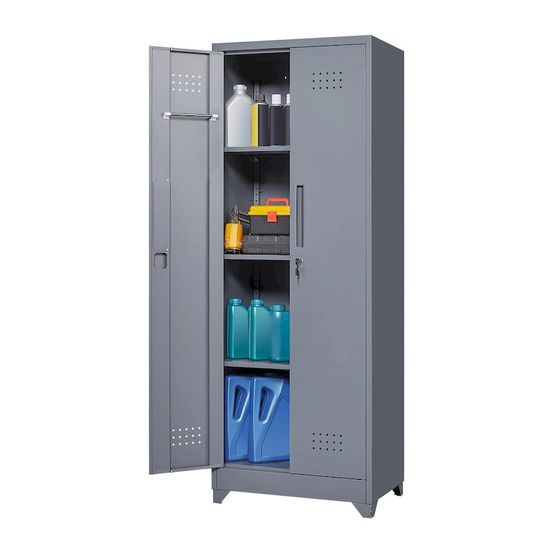 Metal Storage Cabinets,Tool Cabinet with Locking Door,Tall Broom Tool Organizer and Storage,Large Storage Cabinet for Kitchen