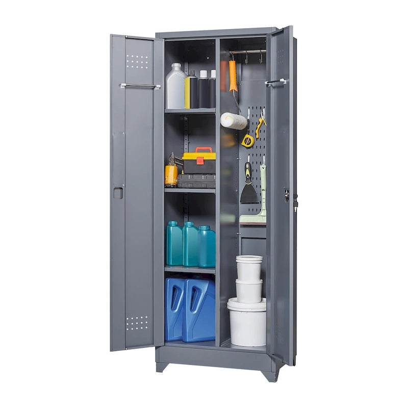 Metal Storage Cabinets,Tool Cabinet with Locking Door,Tall Broom Tool Organizer and Storage,Large Storage Cabinet for Kitchen