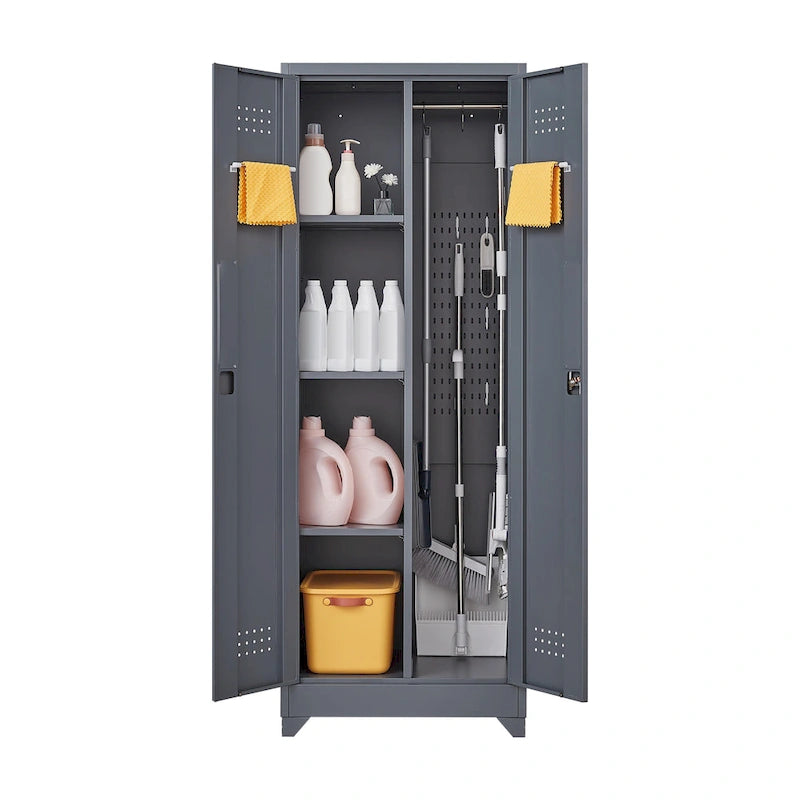 Metal Storage Cabinets,Tool Cabinet with Locking Door,Tall Broom Tool Organizer and Storage,Large Storage Cabinet for Kitchen