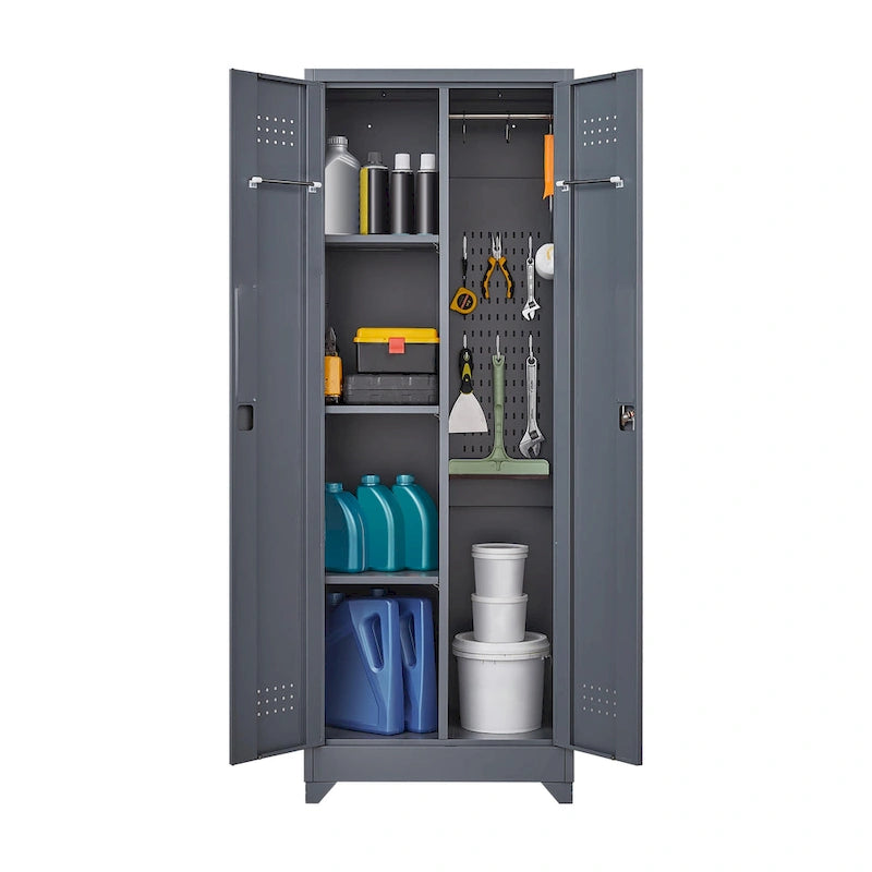Metal Storage Cabinets,Tool Cabinet with Locking Door,Tall Broom Tool Organizer and Storage,Large Storage Cabinet for Kitchen