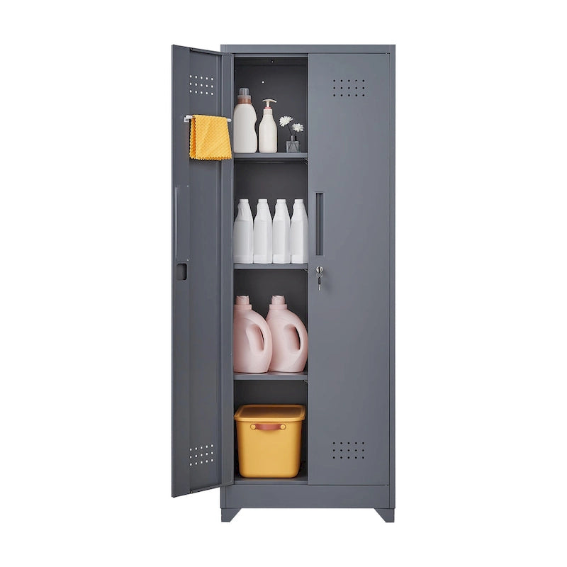 Metal Storage Cabinets,Tool Cabinet with Locking Door,Tall Broom Tool Organizer and Storage,Large Storage Cabinet for Kitchen